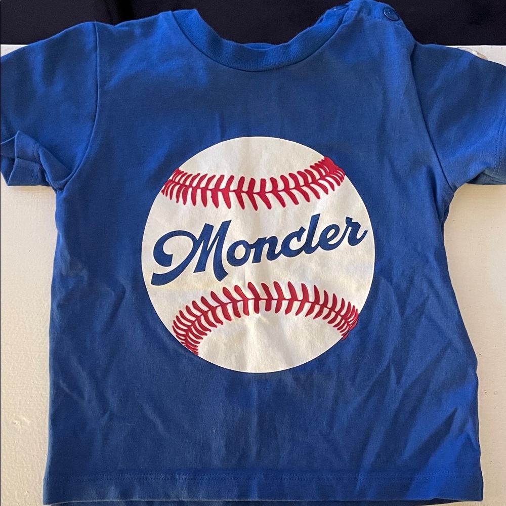 Moncler Kids Blue Tee with Baseball Design